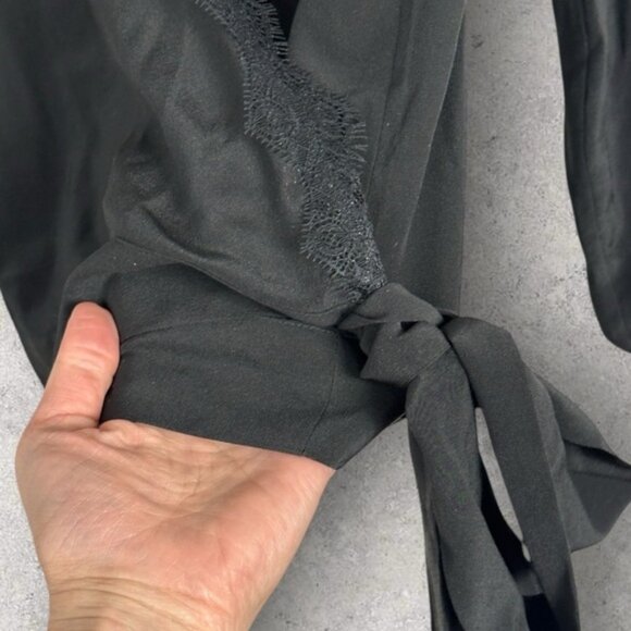 Sezane 100% Silk Lace Trim Cassandra Blouse Black Size 38 French US 6 Minimalist - Picture 10 of 16